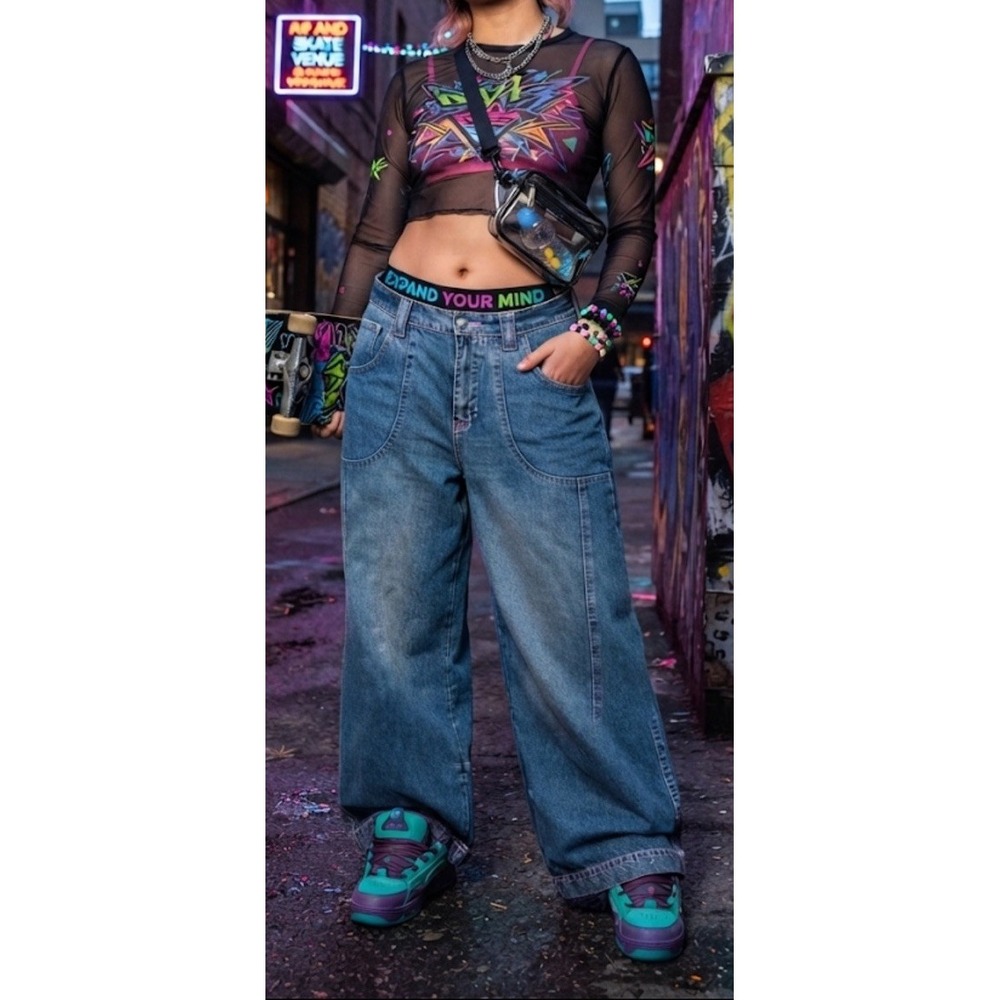 A.LAB Ultra Baggy Wide Leg Jeans Y2K Skater Sz 2 (28x32) 90s Streetwear Festival